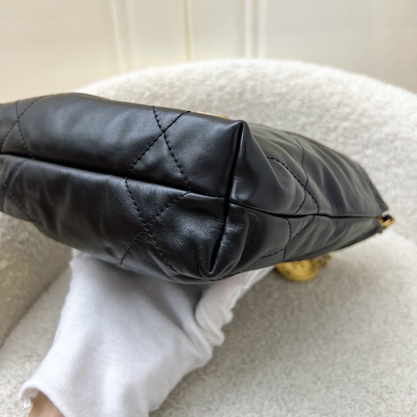 GLM-22 Mini Hobo Handbag in Black Shiny Calfskin and AGHW