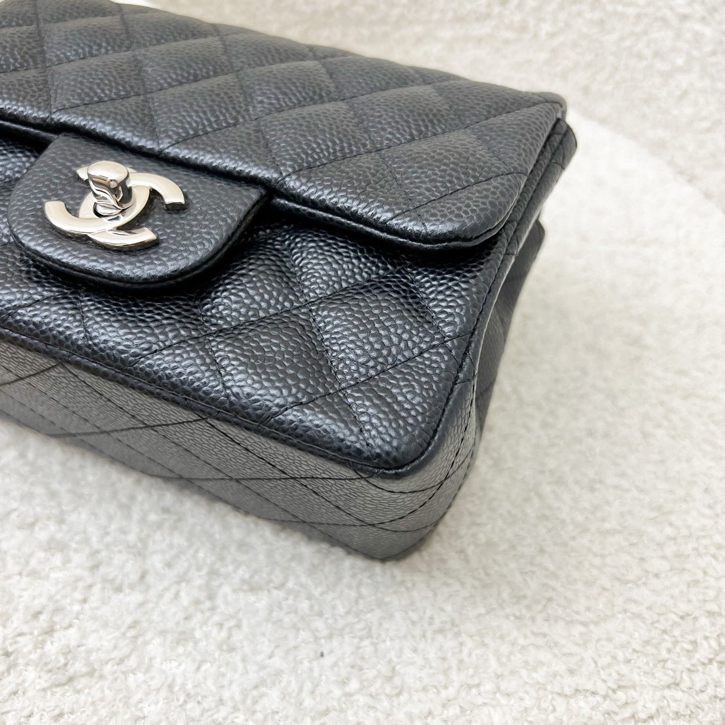 GLM-Classic Square Mini Flap in Black Caviar and SHW