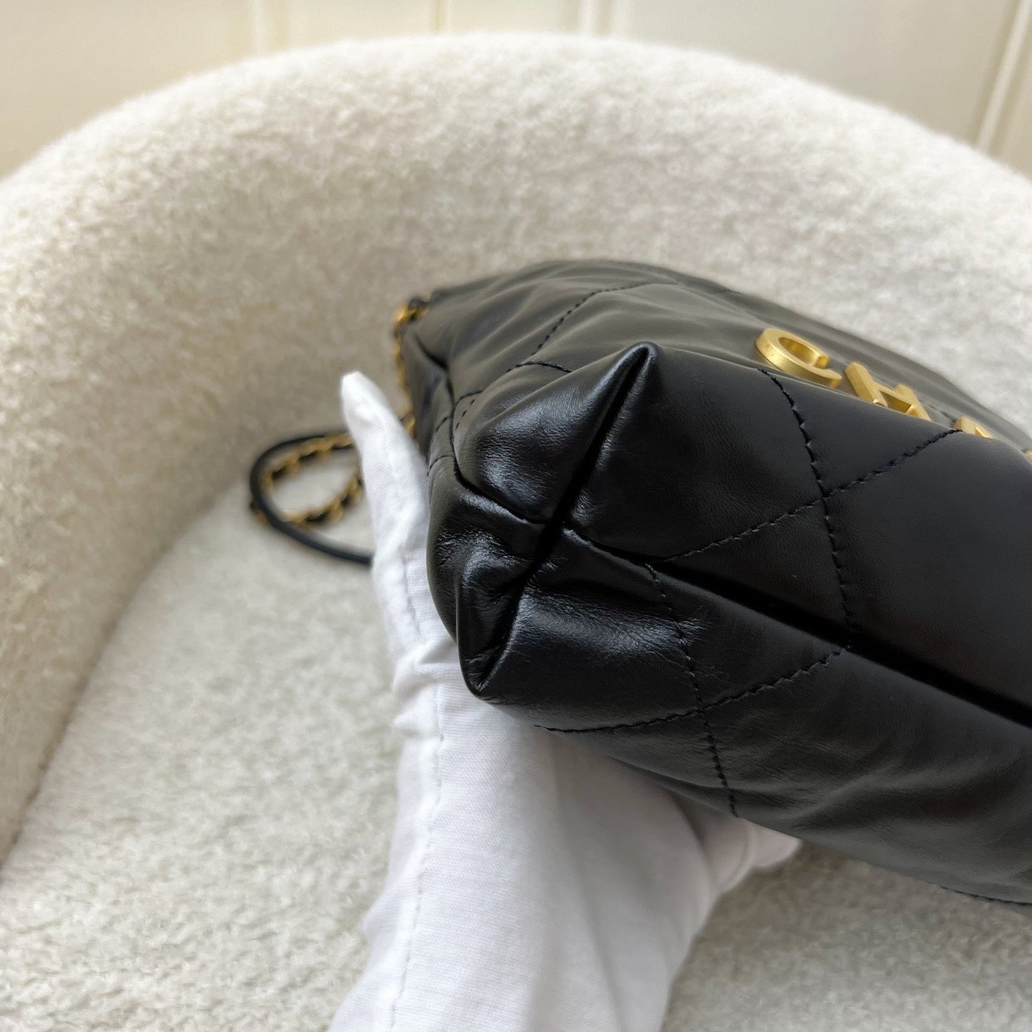 GLM-22 Mini Hobo Handbag in Black Shiny Calfskin and AGHW