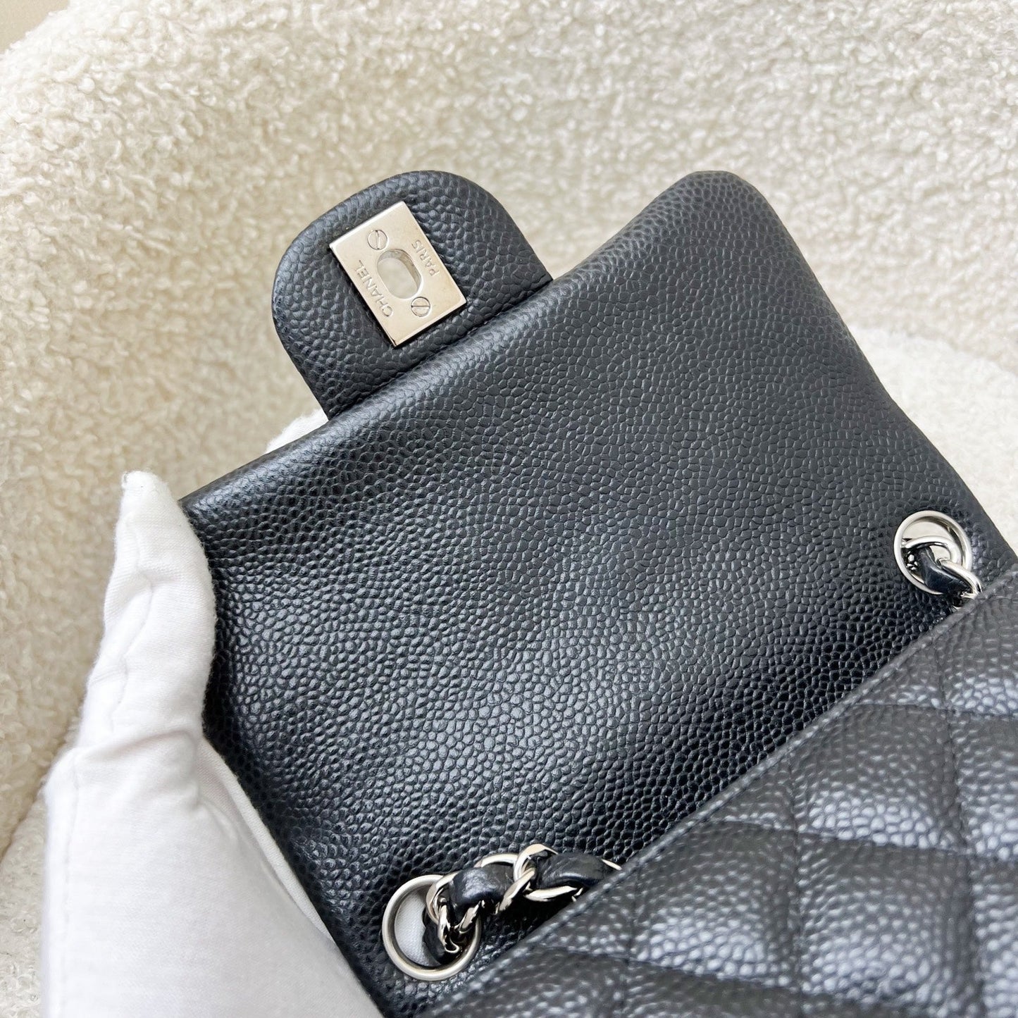GLM-Classic Square Mini Flap in Black Caviar and SHW
