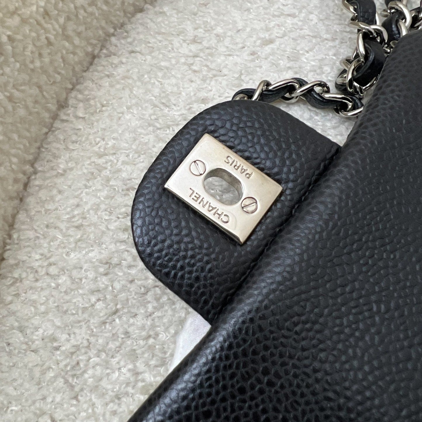 GLM-Classic Square Mini Flap in Black Caviar and SHW