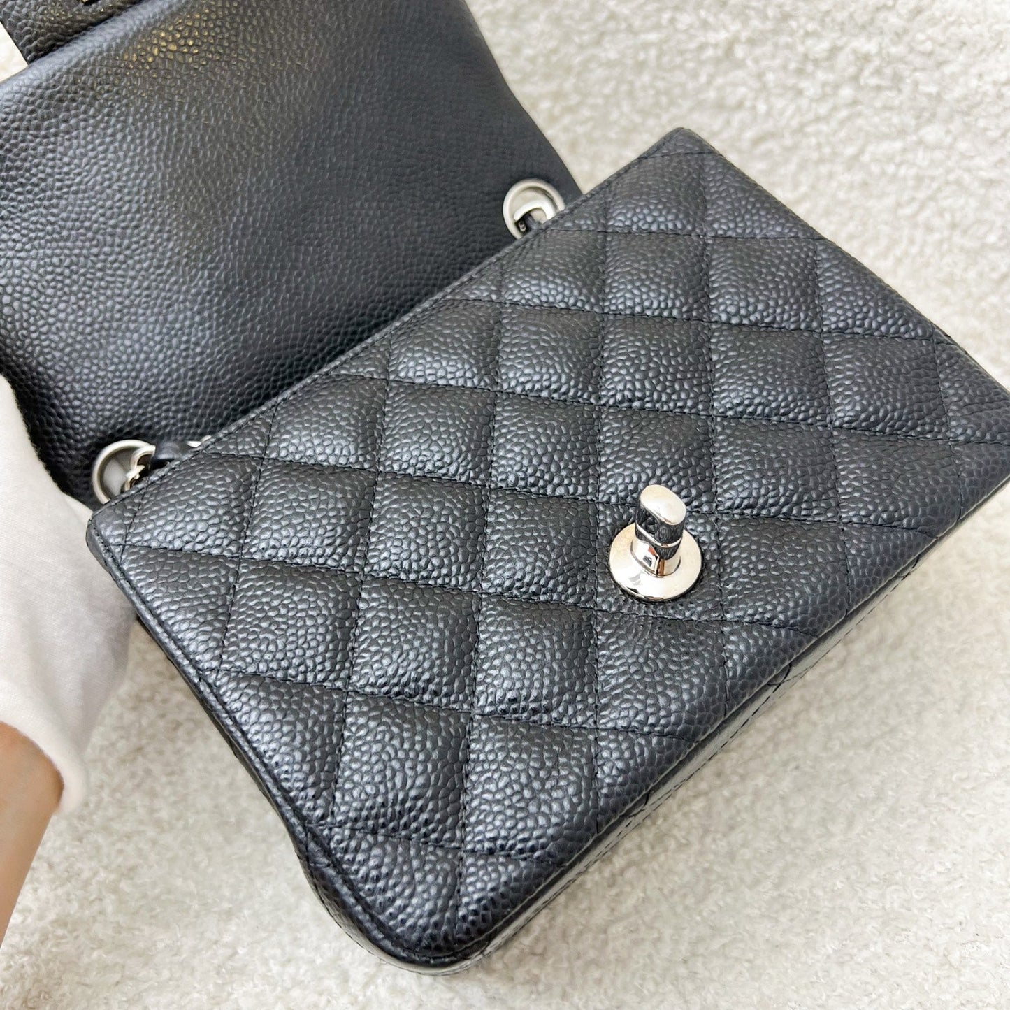 GLM-Classic Square Mini Flap in Black Caviar and SHW