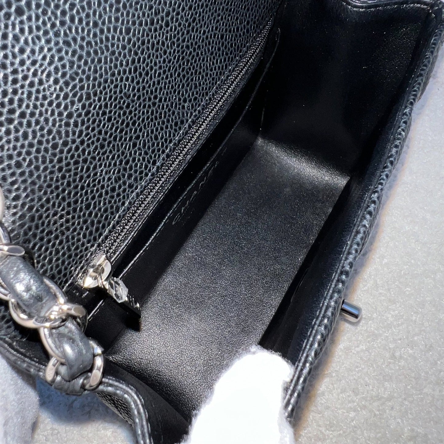 GLM-Classic Square Mini Flap in Black Caviar and SHW