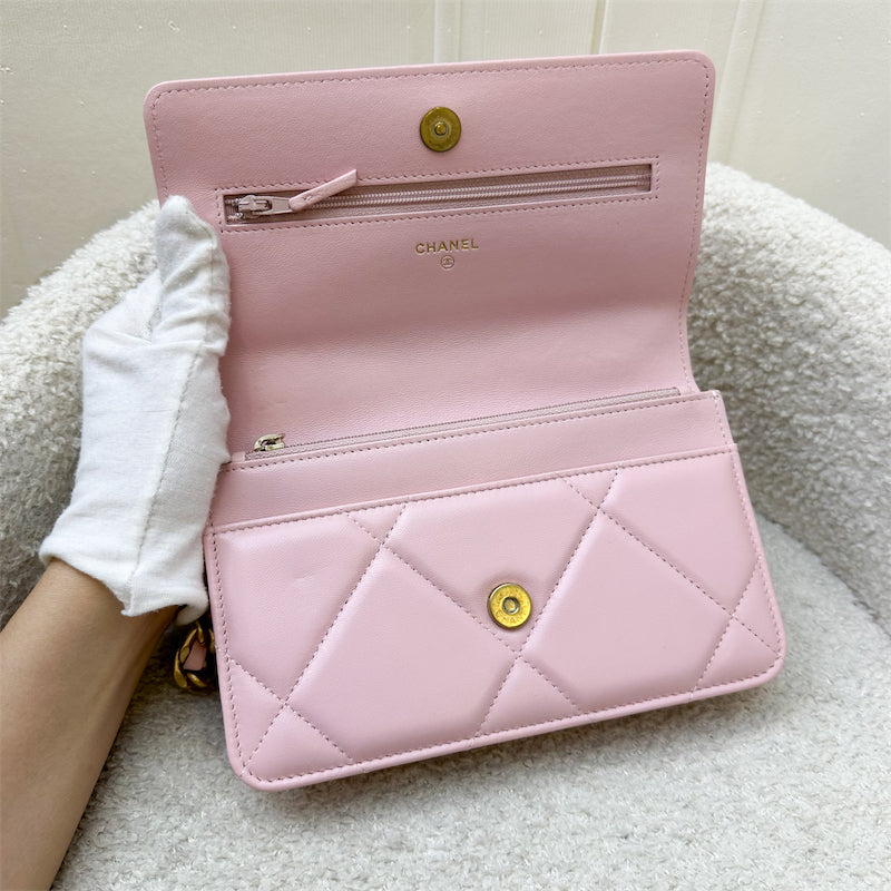 GLM-19 Wallet on Chain WOC in 22B Pink Lambskin and 3-Tone HW (Model: AP0957)
