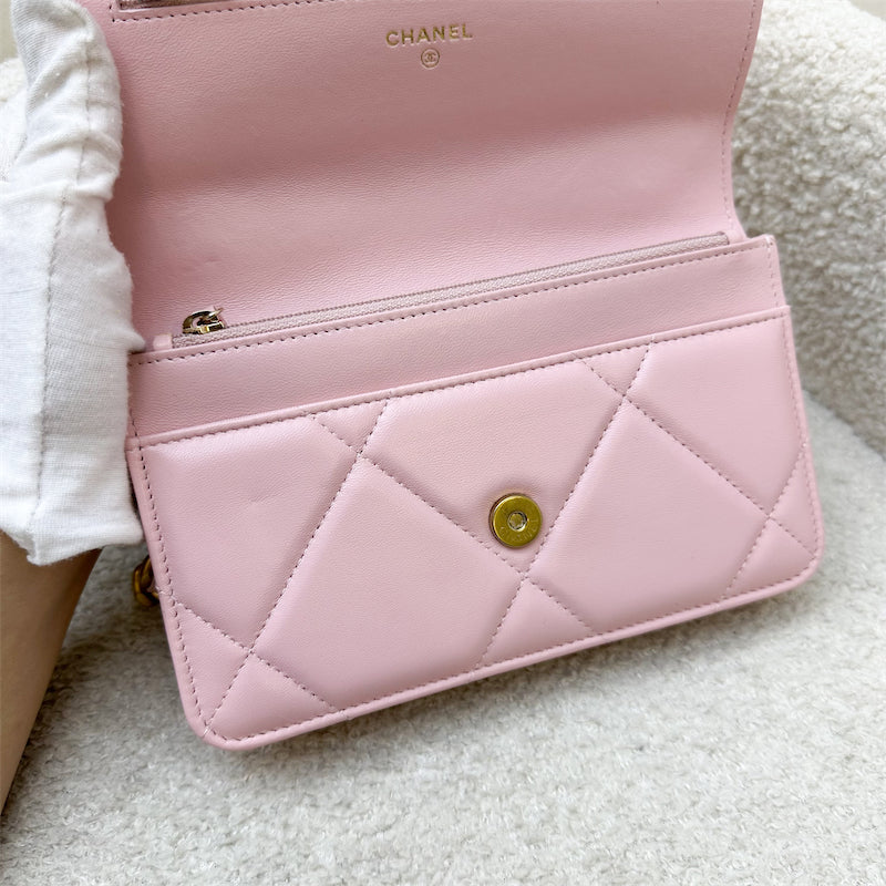 GLM-19 Wallet on Chain WOC in 22B Pink Lambskin and 3-Tone HW (Model: AP0957)