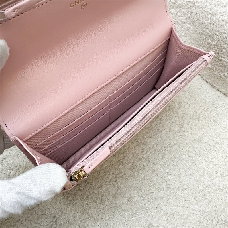 GLM-19 Wallet on Chain WOC in 22B Pink Lambskin and 3-Tone HW (Model: AP0957)