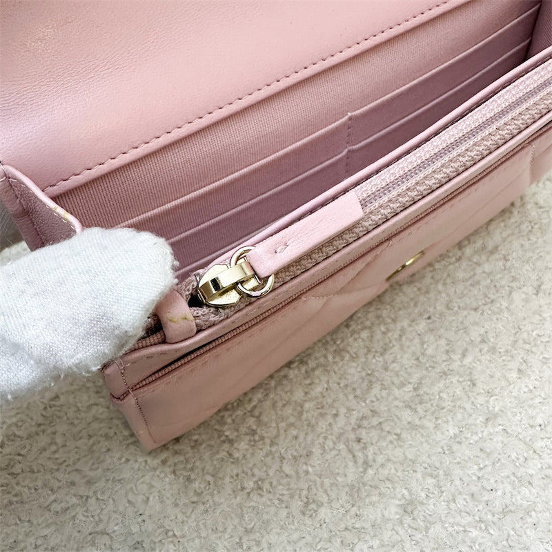 GLM-19 Wallet on Chain WOC in 22B Pink Lambskin and 3-Tone HW (Model: AP0957)