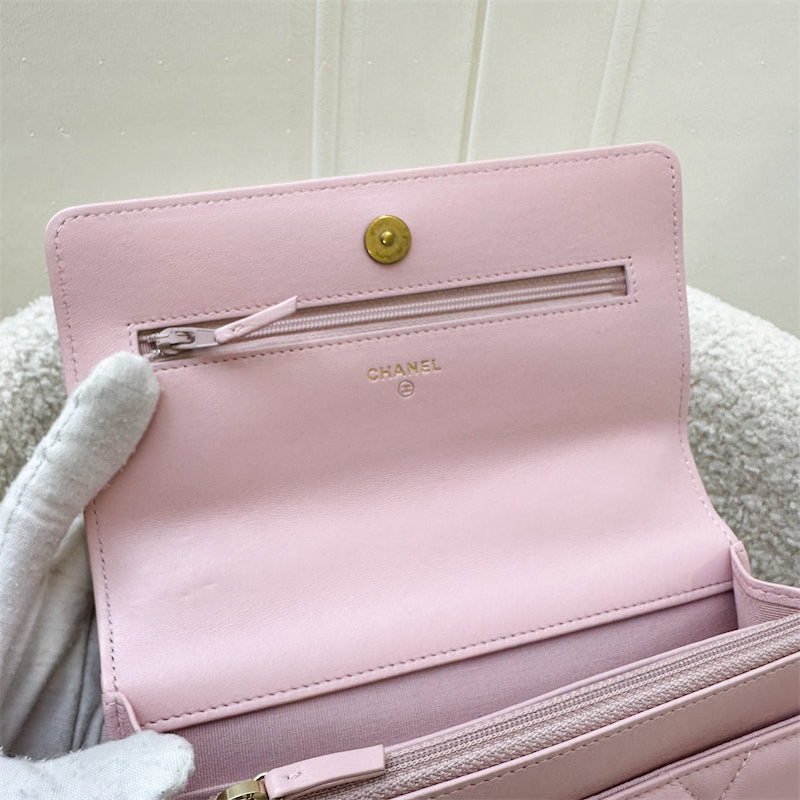 GLM-19 Wallet on Chain WOC in 22B Pink Lambskin and 3-Tone HW (Model: AP0957)