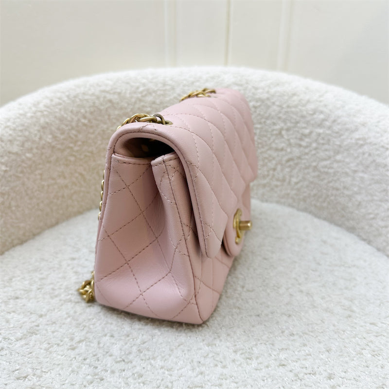 GLM-Camellia Crush Adjustable Chain Mini Square Flap in 23S Sakura Pink Stiff Lambskin and AGHW (Model: AS4040)