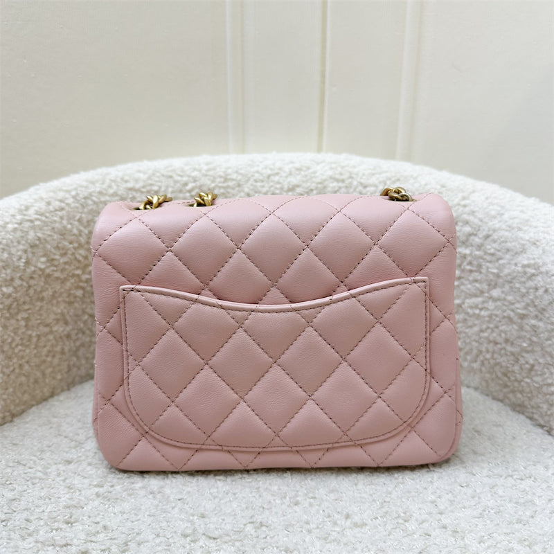 GLM-Camellia Crush Adjustable Chain Mini Square Flap in 23S Sakura Pink Stiff Lambskin and AGHW (Model: AS4040)