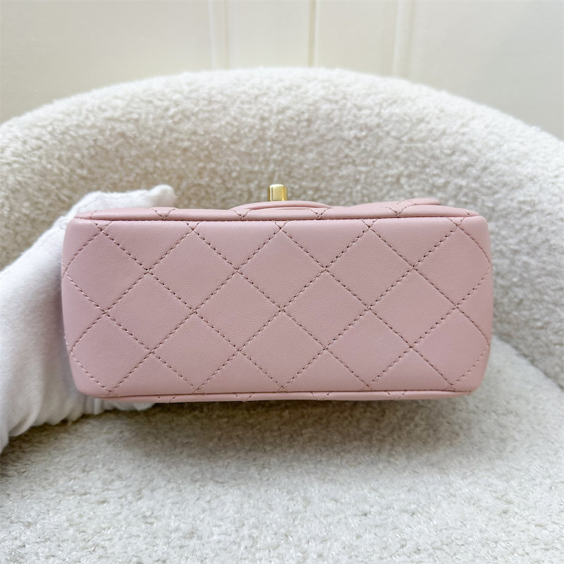 GLM-Camellia Crush Adjustable Chain Mini Square Flap in 23S Sakura Pink Stiff Lambskin and AGHW (Model: AS4040)