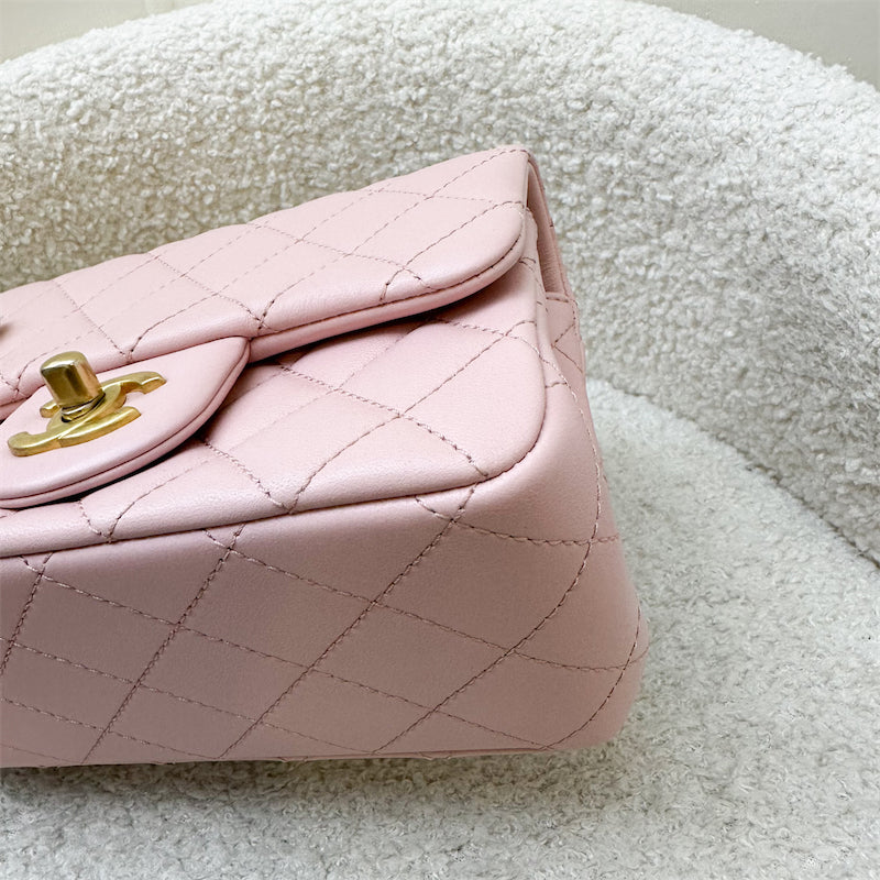 GLM-Camellia Crush Adjustable Chain Mini Square Flap in 23S Sakura Pink Stiff Lambskin and AGHW (Model: AS4040)