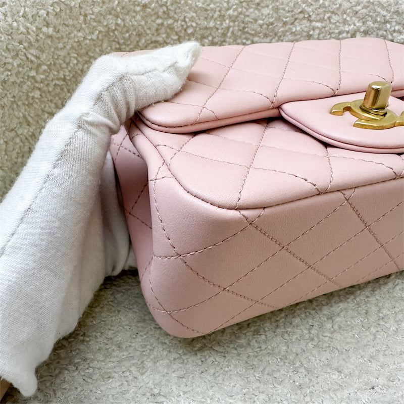 GLM-Camellia Crush Adjustable Chain Mini Square Flap in 23S Sakura Pink Stiff Lambskin and AGHW (Model: AS4040)