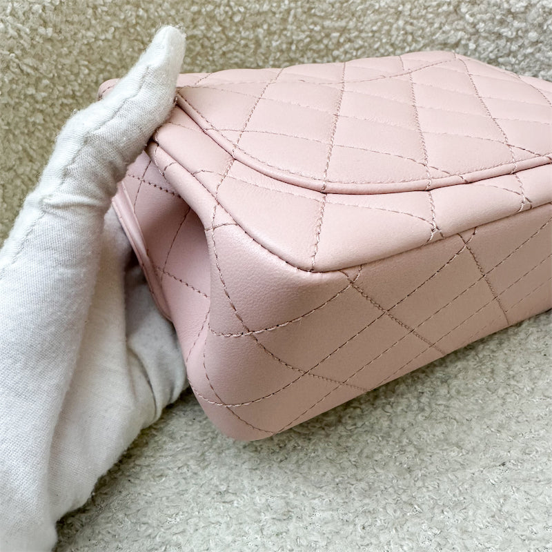 GLM-Camellia Crush Adjustable Chain Mini Square Flap in 23S Sakura Pink Stiff Lambskin and AGHW (Model: AS4040)