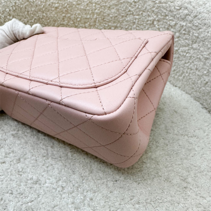 GLM-Camellia Crush Adjustable Chain Mini Square Flap in 23S Sakura Pink Stiff Lambskin and AGHW (Model: AS4040)