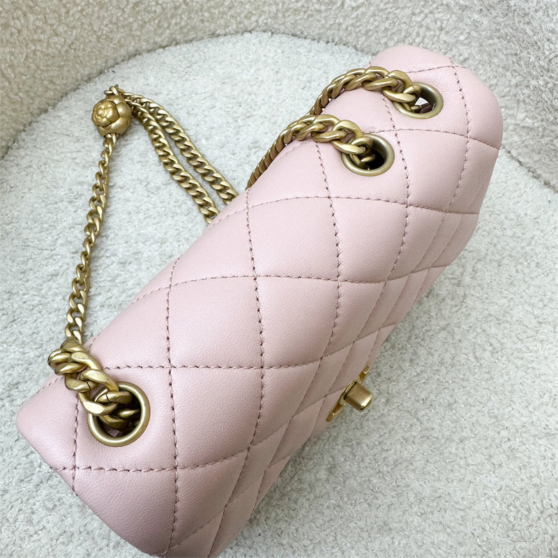 GLM-Camellia Crush Adjustable Chain Mini Square Flap in 23S Sakura Pink Stiff Lambskin and AGHW (Model: AS4040)