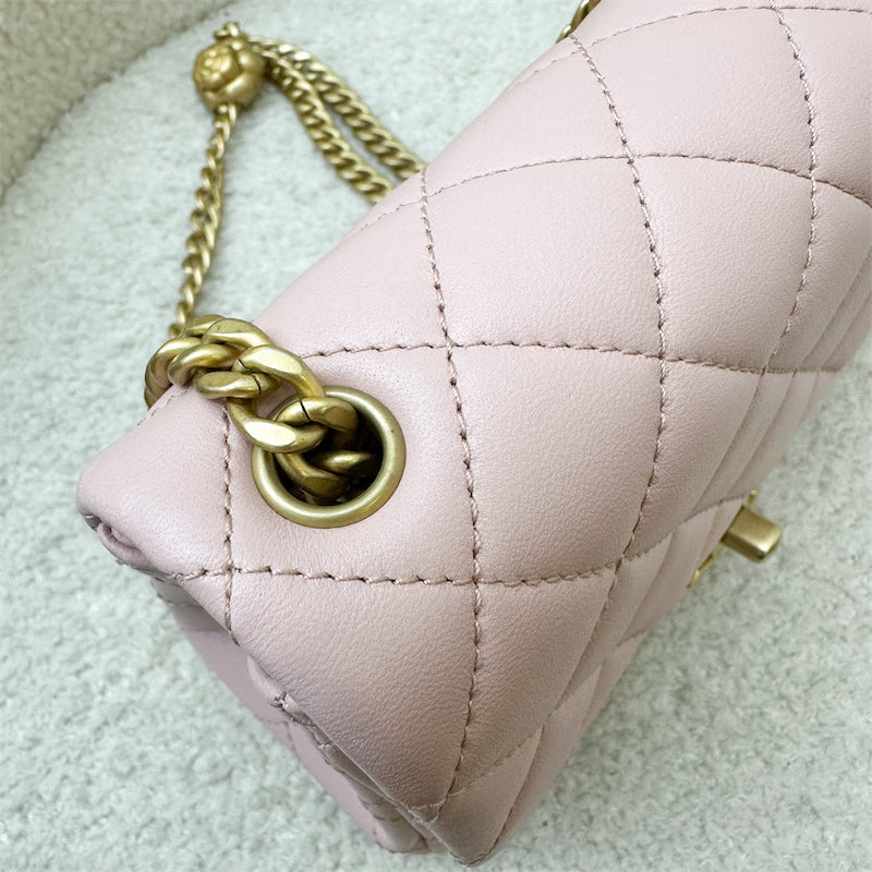 GLM-Camellia Crush Adjustable Chain Mini Square Flap in 23S Sakura Pink Stiff Lambskin and AGHW (Model: AS4040)