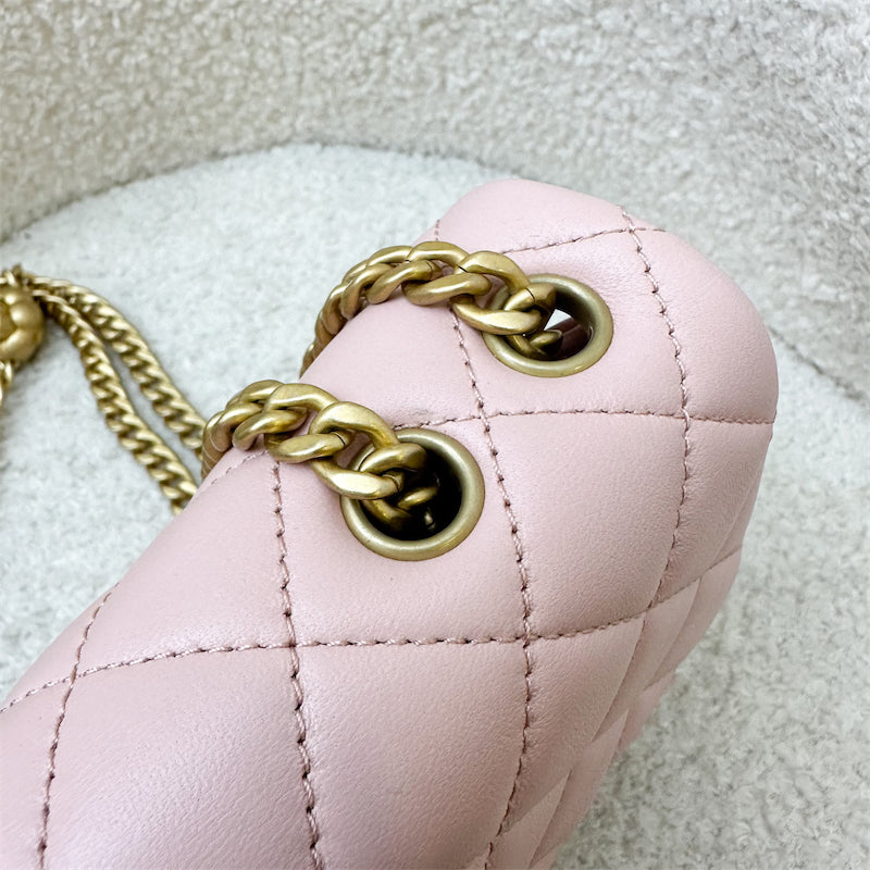 GLM-Camellia Crush Adjustable Chain Mini Square Flap in 23S Sakura Pink Stiff Lambskin and AGHW (Model: AS4040)