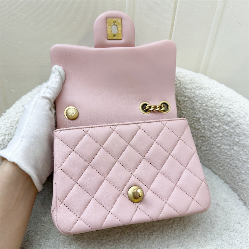 GLM-Camellia Crush Adjustable Chain Mini Square Flap in 23S Sakura Pink Stiff Lambskin and AGHW (Model: AS4040)