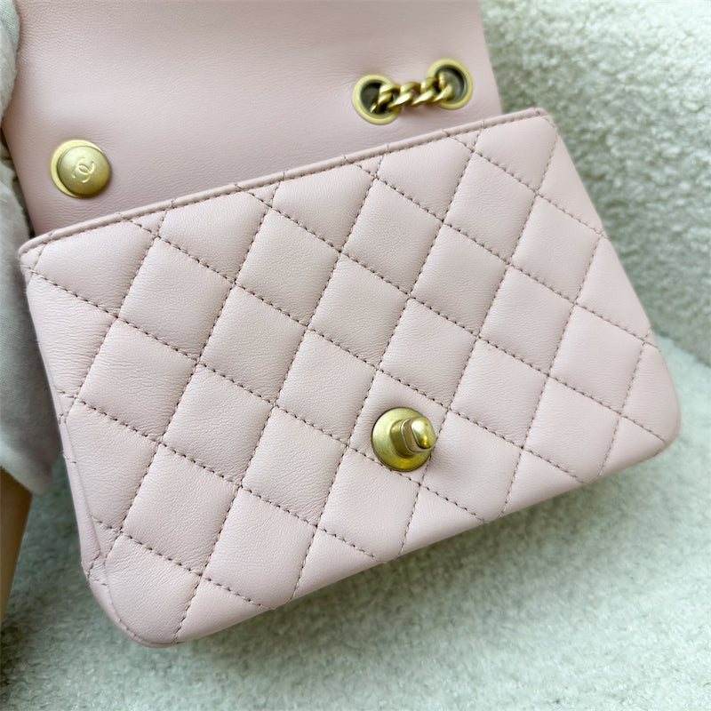 GLM-Camellia Crush Adjustable Chain Mini Square Flap in 23S Sakura Pink Stiff Lambskin and AGHW (Model: AS4040)