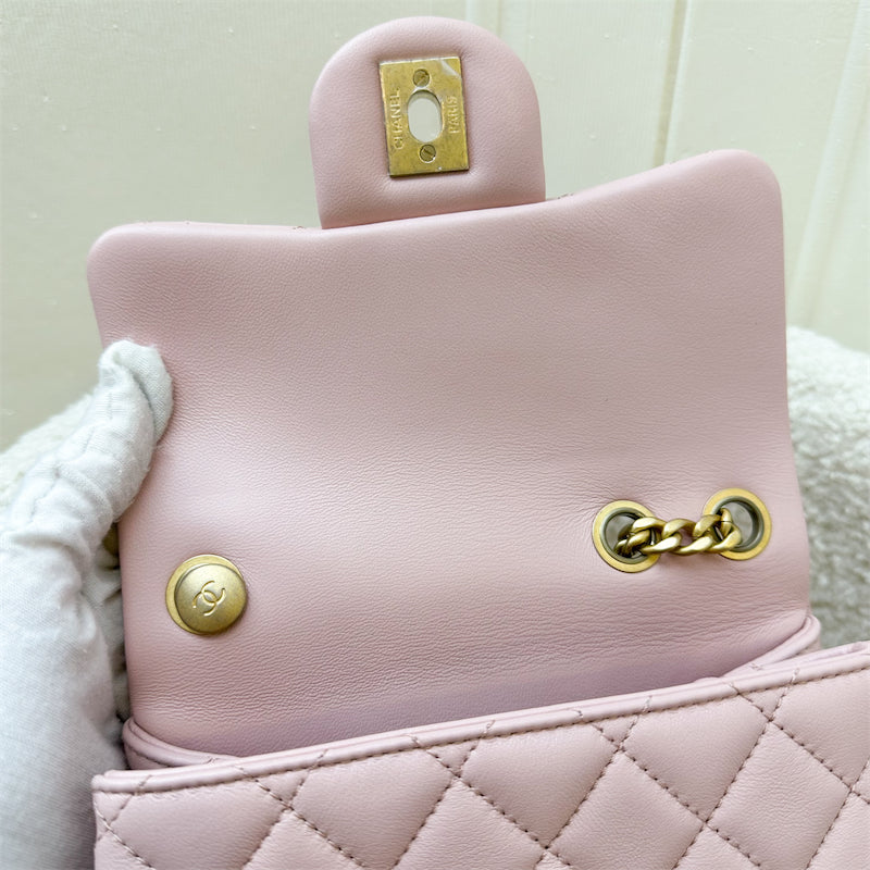 GLM-Camellia Crush Adjustable Chain Mini Square Flap in 23S Sakura Pink Stiff Lambskin and AGHW (Model: AS4040)