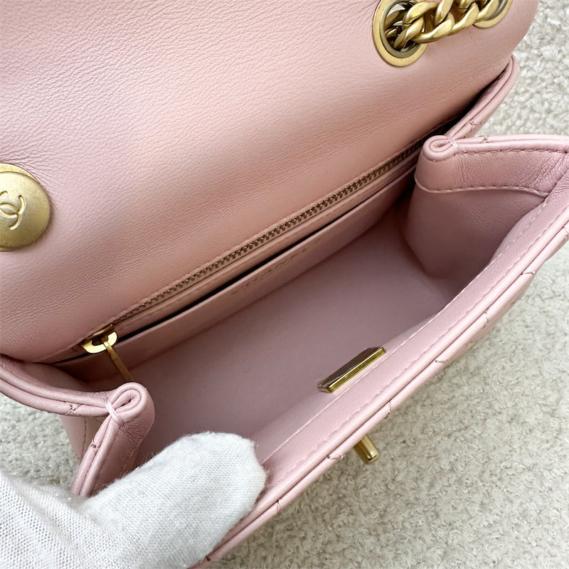 GLM-Camellia Crush Adjustable Chain Mini Square Flap in 23S Sakura Pink Stiff Lambskin and AGHW (Model: AS4040)