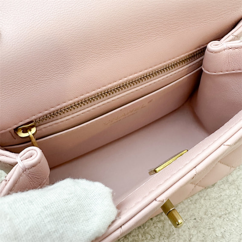 GLM-Camellia Crush Adjustable Chain Mini Square Flap in 23S Sakura Pink Stiff Lambskin and AGHW (Model: AS4040)