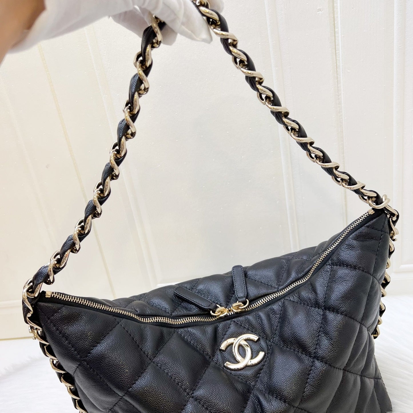 GLM-24P Large Hobo Bag in Black Caviar and LGHW (Model: AS4248)