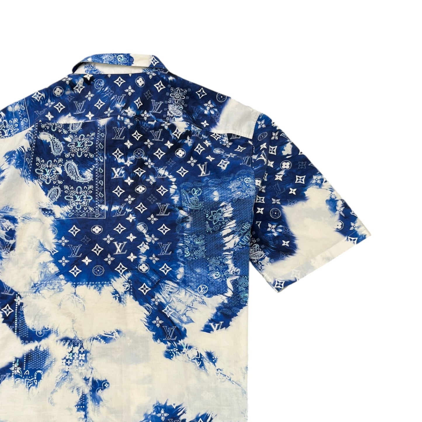 Men's Bandana Monogram Short Sleeve Shirt Blue Size L