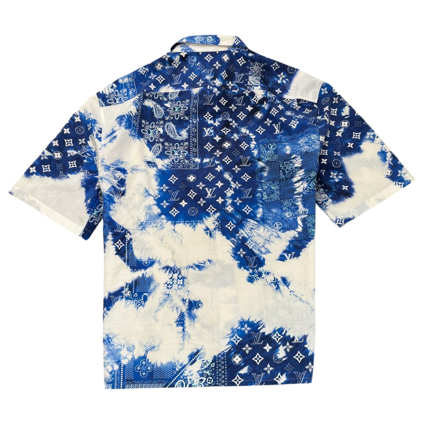 Men's Bandana Monogram Short Sleeve Shirt Blue Size L