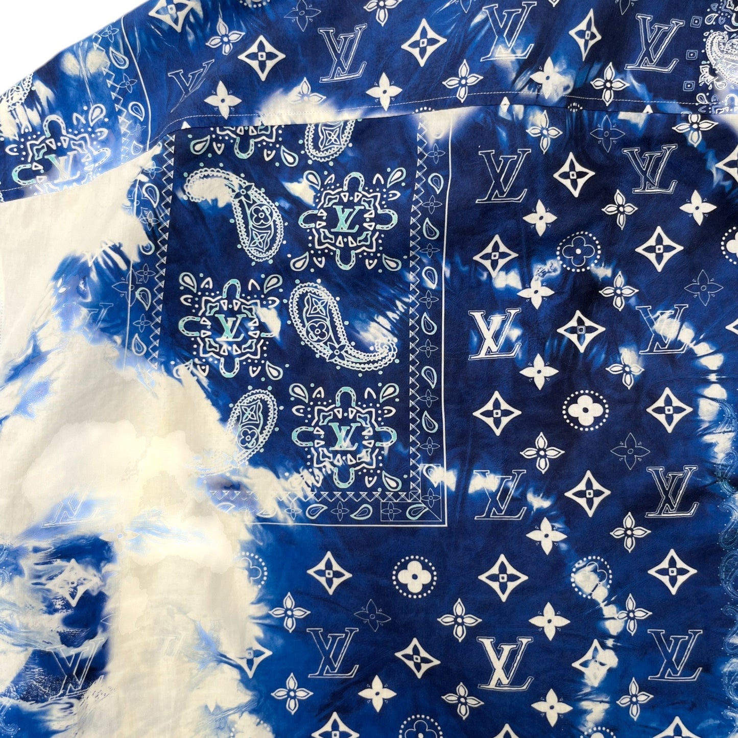 Men's Bandana Monogram Short Sleeve Shirt Blue Size L