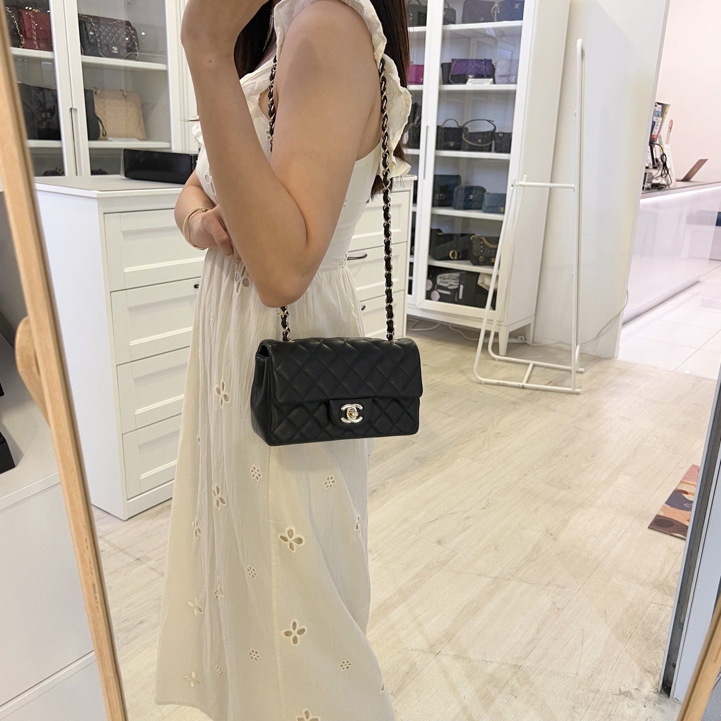 GLM-Classic Mini Rectangle Flap in Black Lambskin and LGHW (Model: A69900)
