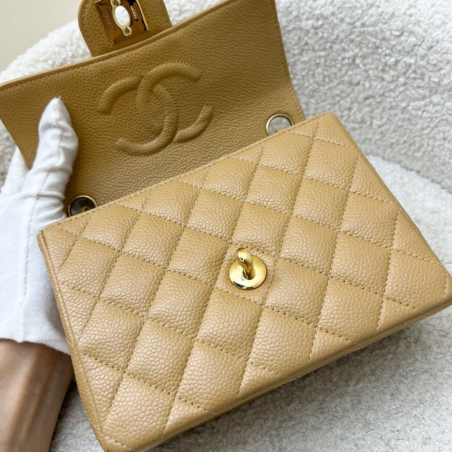 GLM- Square Mini in Dark Beige Caviar and 24K GHW