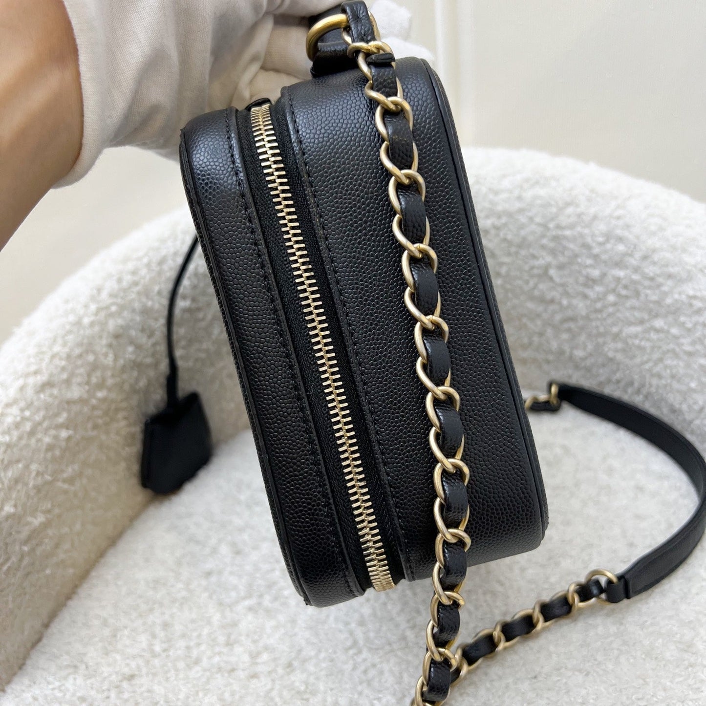GLM-Medium Filigree Vanity Bag in Black Caviar, Black Trim and AGHW (Model: A93343)