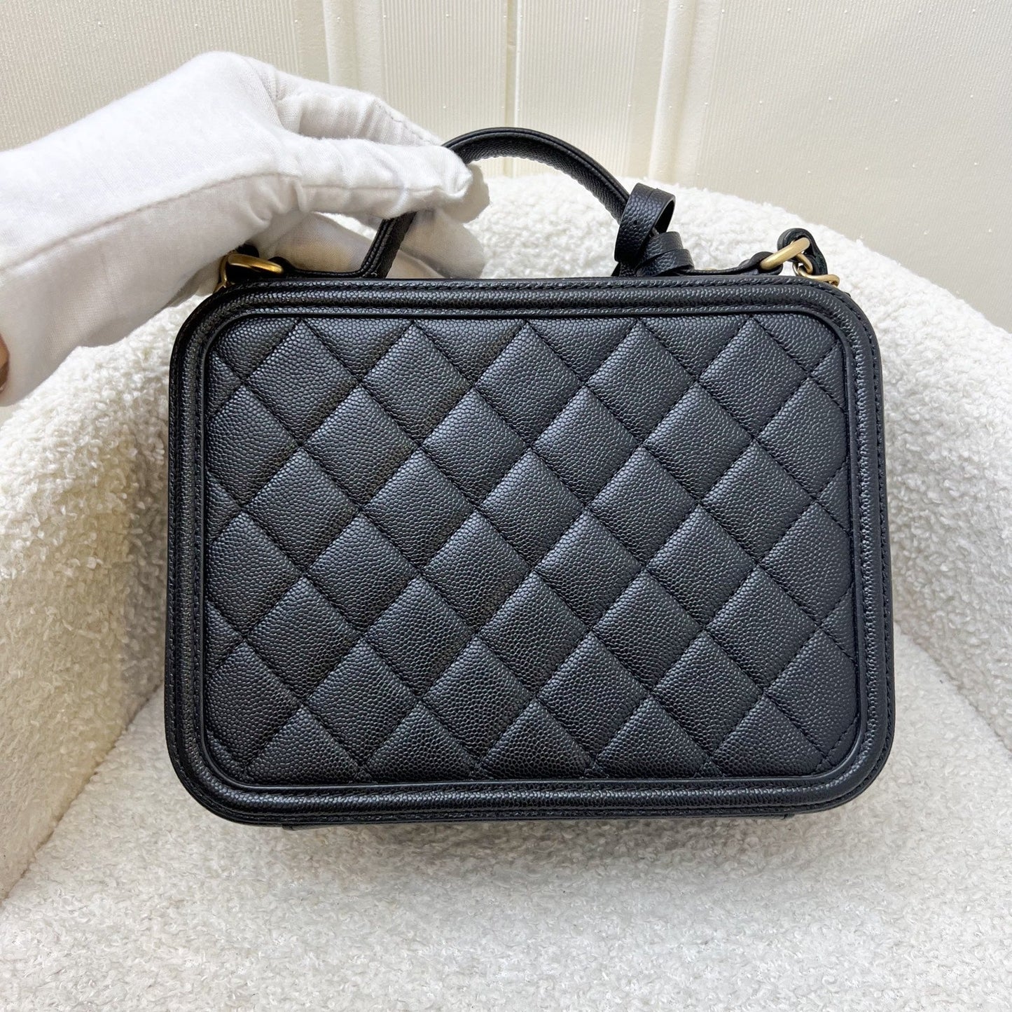GLM-Medium Filigree Vanity Bag in Black Caviar, Black Trim and AGHW (Model: A93343)