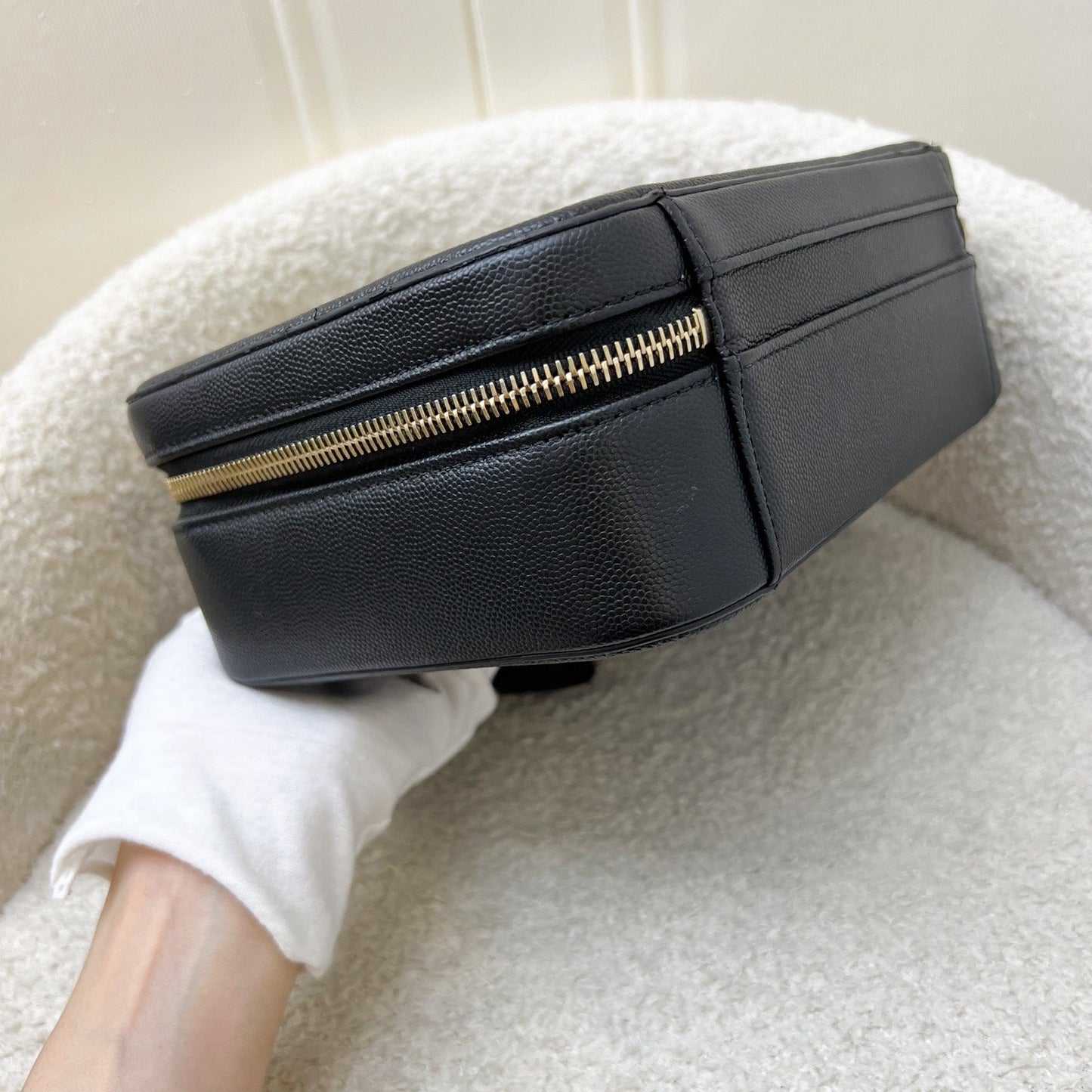 GLM-Medium Filigree Vanity Bag in Black Caviar, Black Trim and AGHW (Model: A93343)