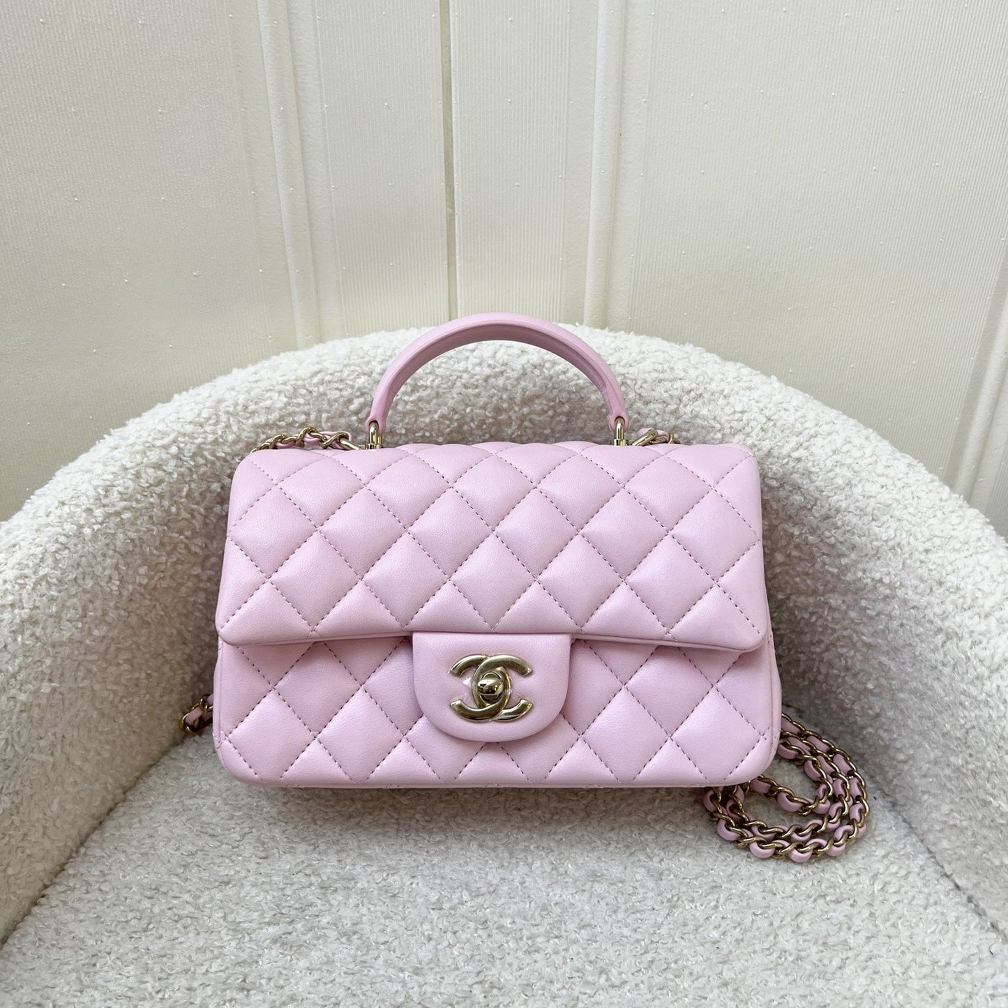 [Brand New] GLM-Top Handle Mini Rectangle Flap in 25S Light Pink Lambskin AGHW (Model: AS2431)