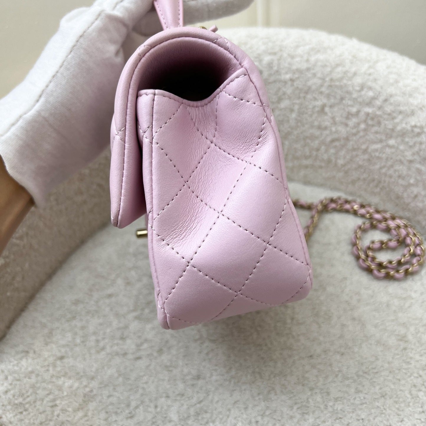 [Brand New] GLM-Top Handle Mini Rectangle Flap in 25S Light Pink Lambskin AGHW (Model: AS2431)