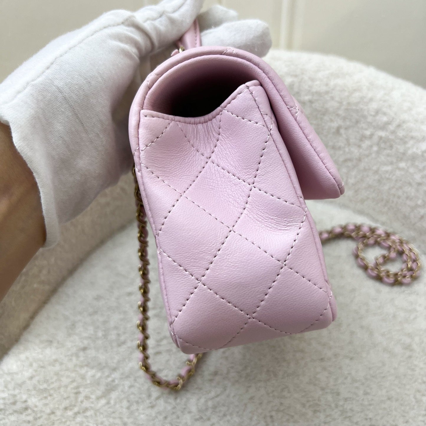 [Brand New] GLM-Top Handle Mini Rectangle Flap in 25S Light Pink Lambskin AGHW (Model: AS2431)