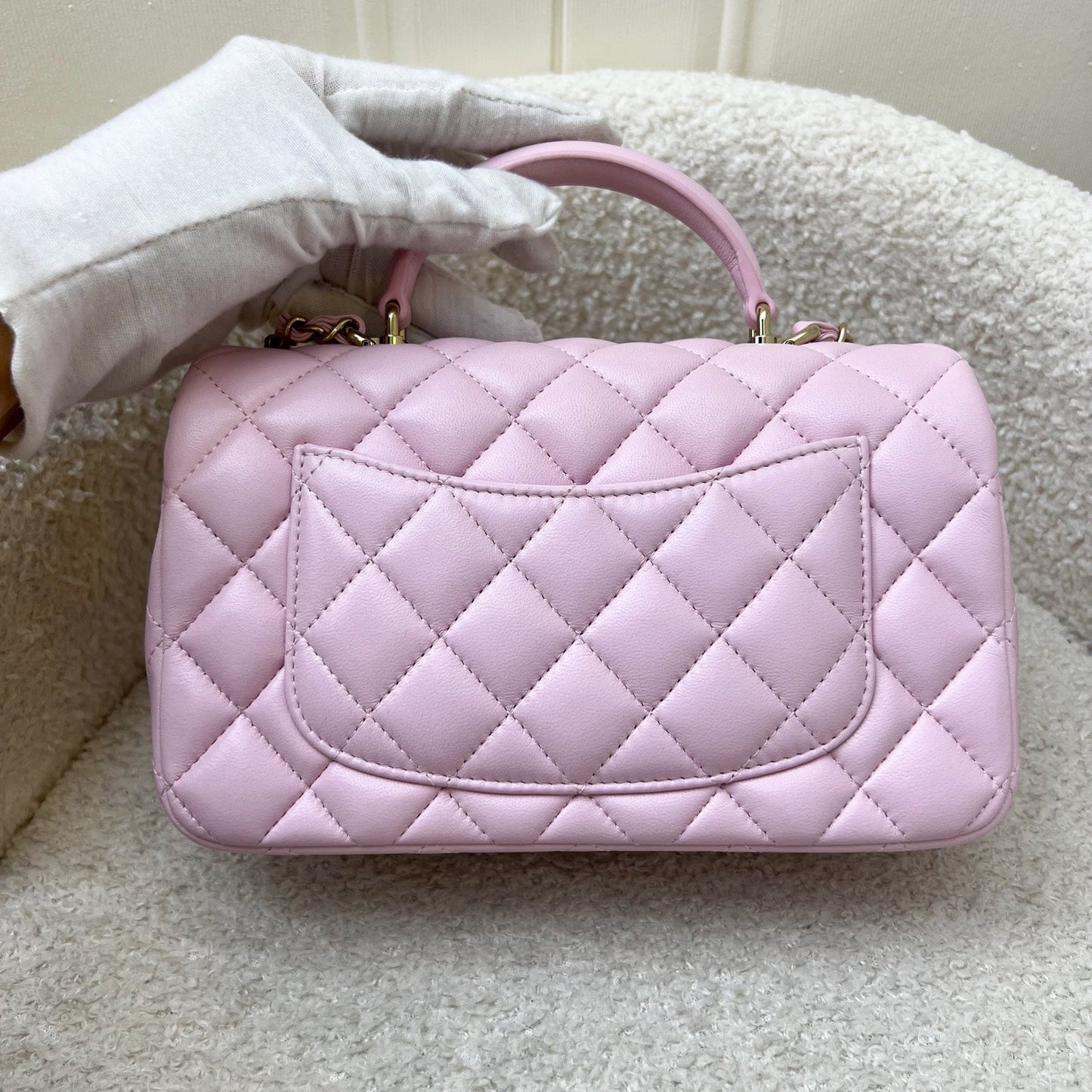 [Brand New] GLM-Top Handle Mini Rectangle Flap in 25S Light Pink Lambskin AGHW (Model: AS2431)
