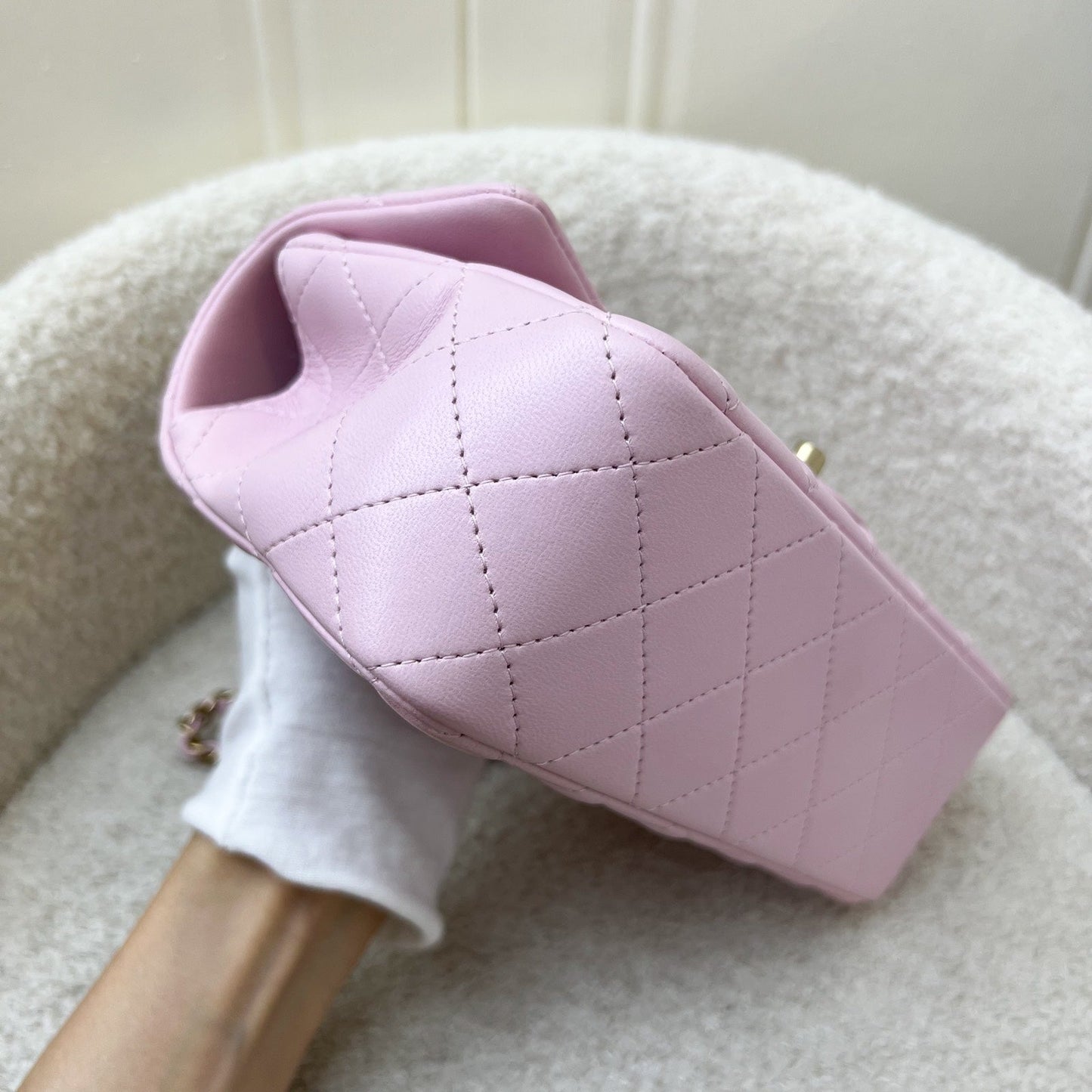 [Brand New] GLM-Top Handle Mini Rectangle Flap in 25S Light Pink Lambskin AGHW (Model: AS2431)