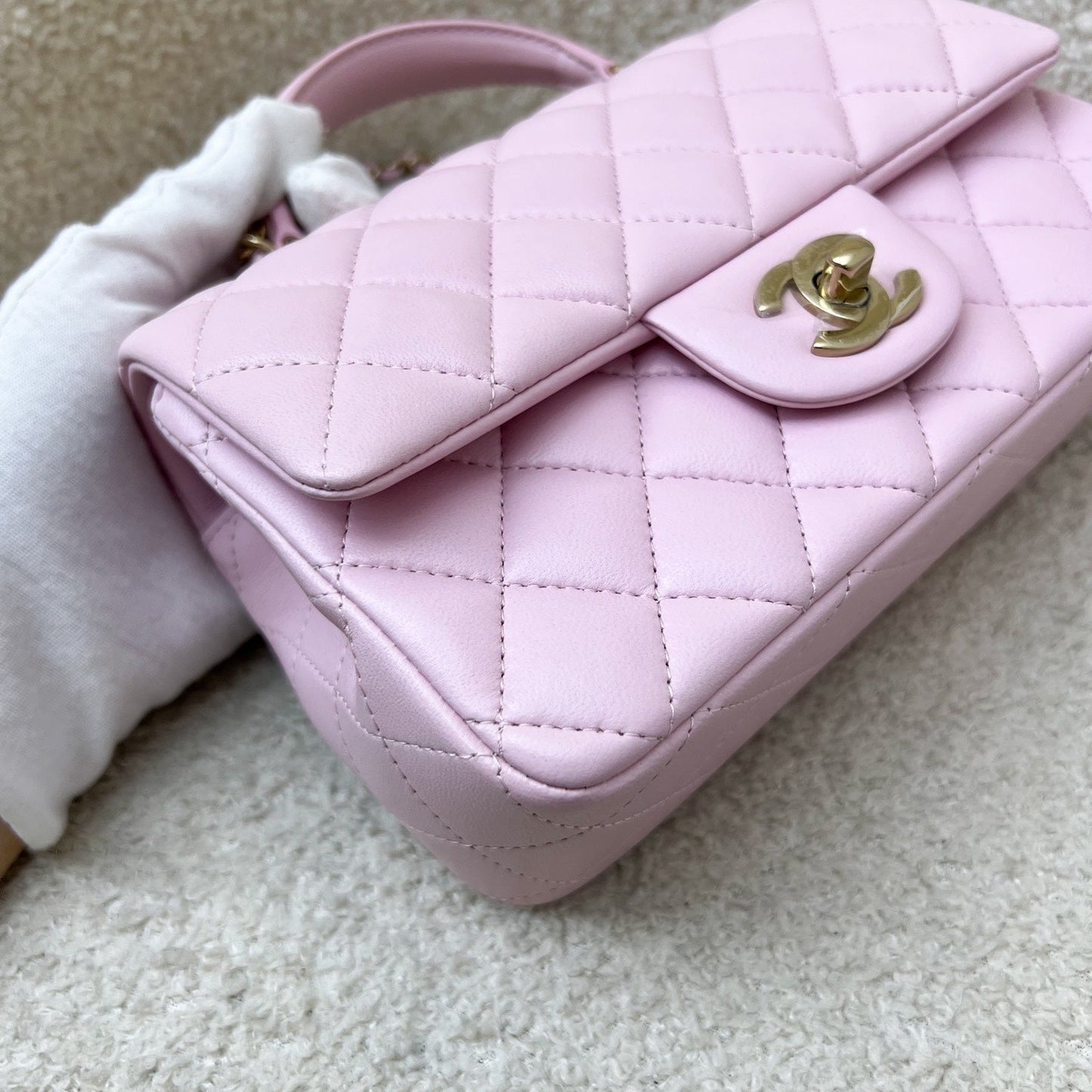 [Brand New] GLM-Top Handle Mini Rectangle Flap in 25S Light Pink Lambskin AGHW (Model: AS2431)