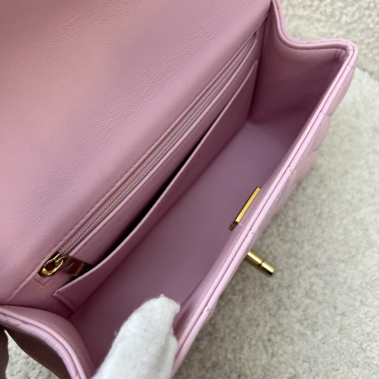 [Brand New] GLM-Top Handle Mini Rectangle Flap in 25S Light Pink Lambskin AGHW (Model: AS2431)