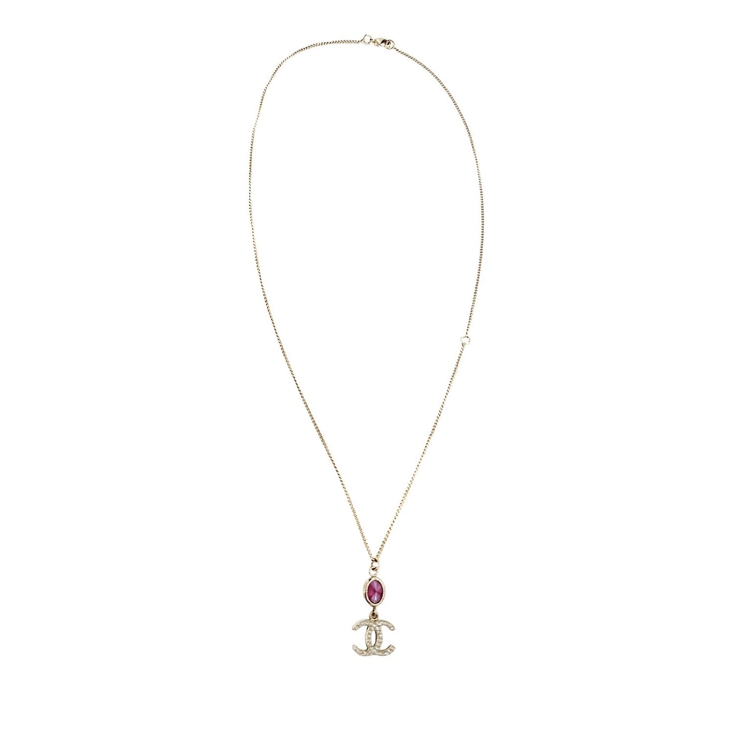 Chanel Crystal CC Drop Necklace Pink Gold