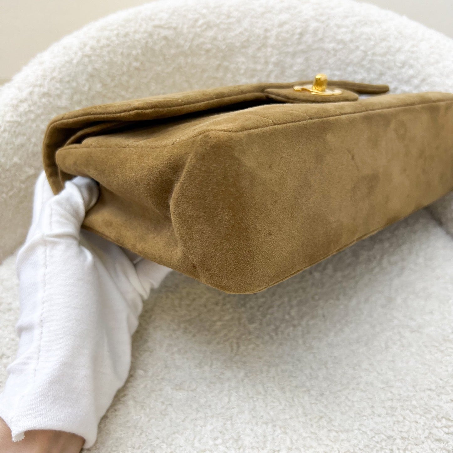 GLM- Medium Classic Flap CF in Brown Suede and 24K Gold Plated HW