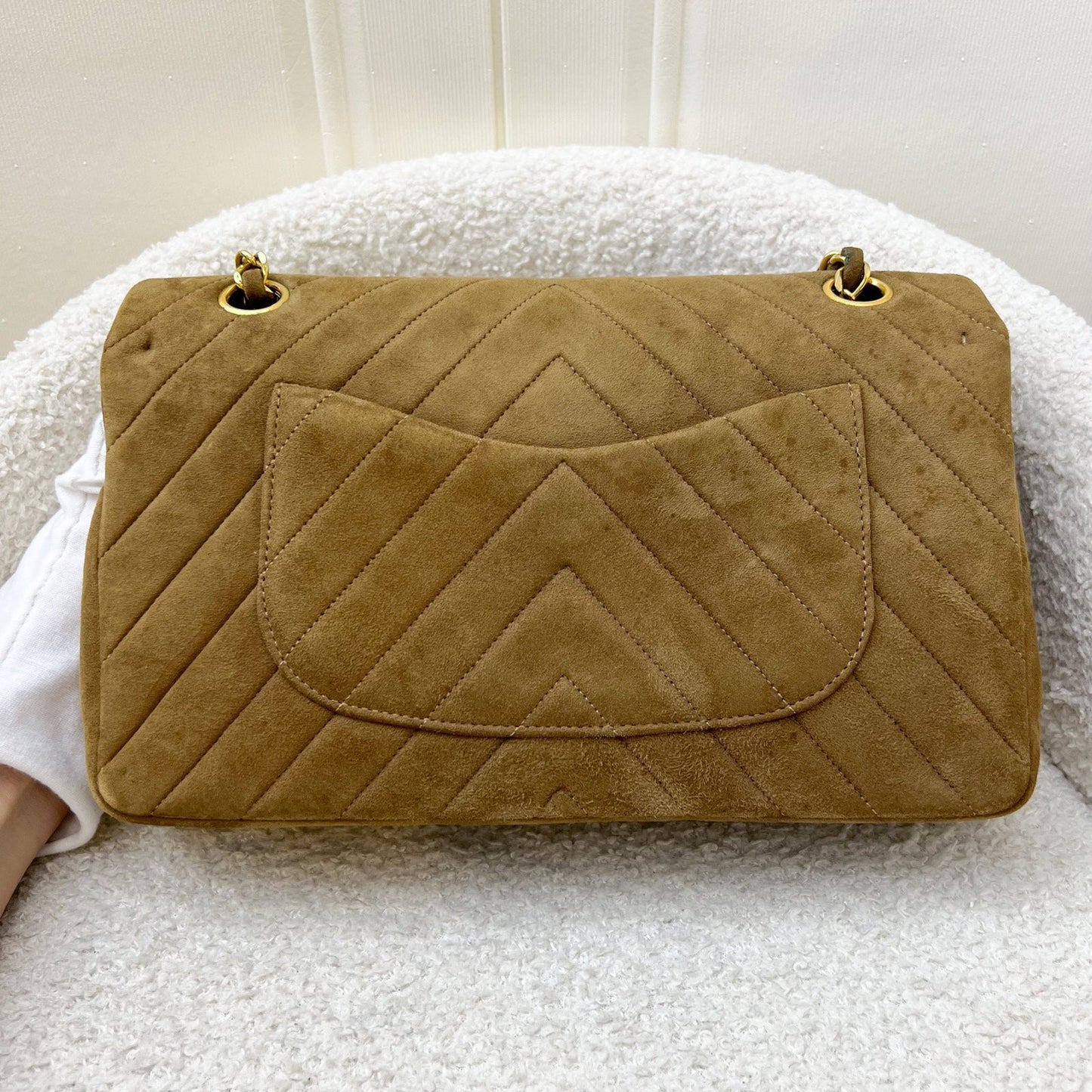 GLM- Medium Classic Flap CF in Brown Suede and 24K Gold Plated HW