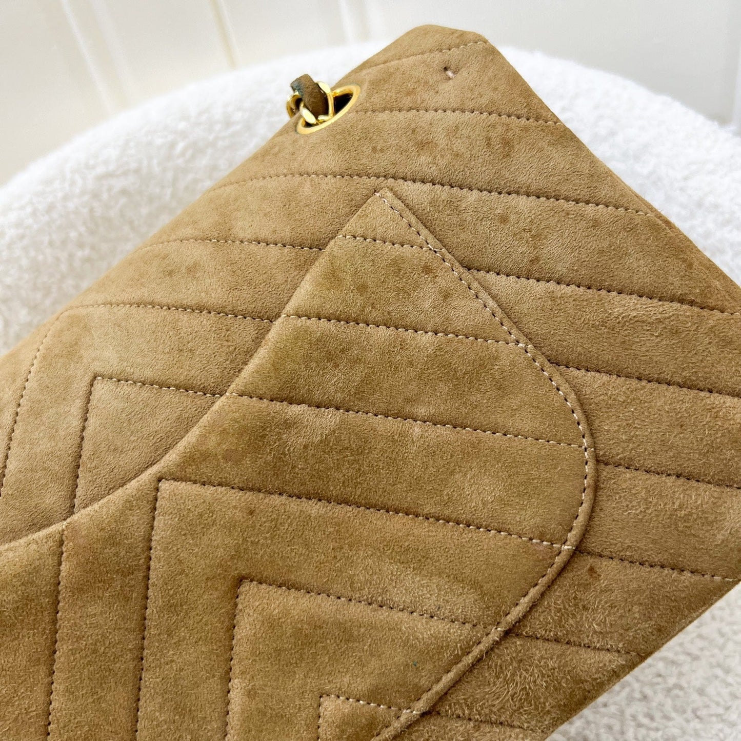 GLM- Medium Classic Flap CF in Brown Suede and 24K Gold Plated HW