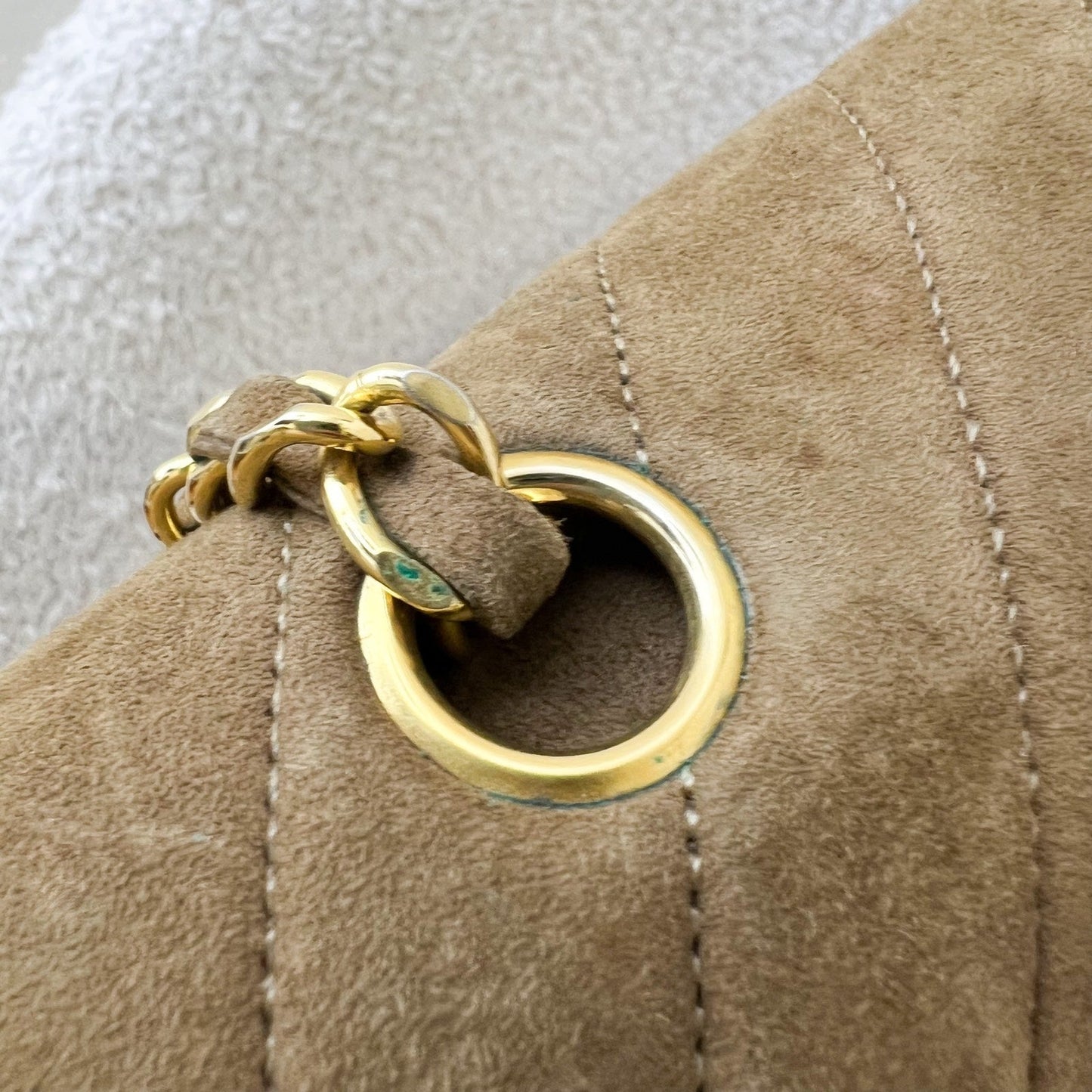 GLM- Medium Classic Flap CF in Brown Suede and 24K Gold Plated HW