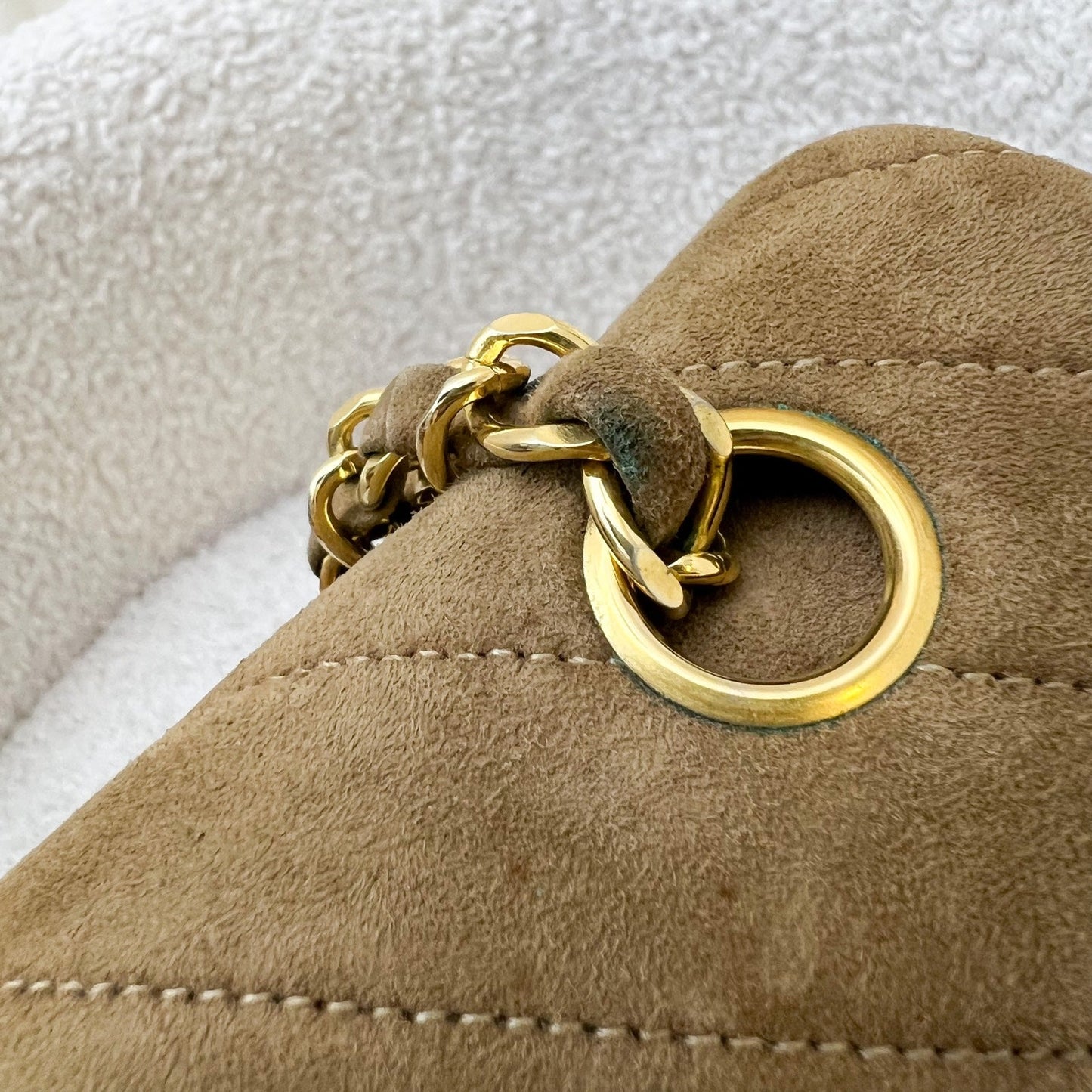 GLM- Medium Classic Flap CF in Brown Suede and 24K Gold Plated HW