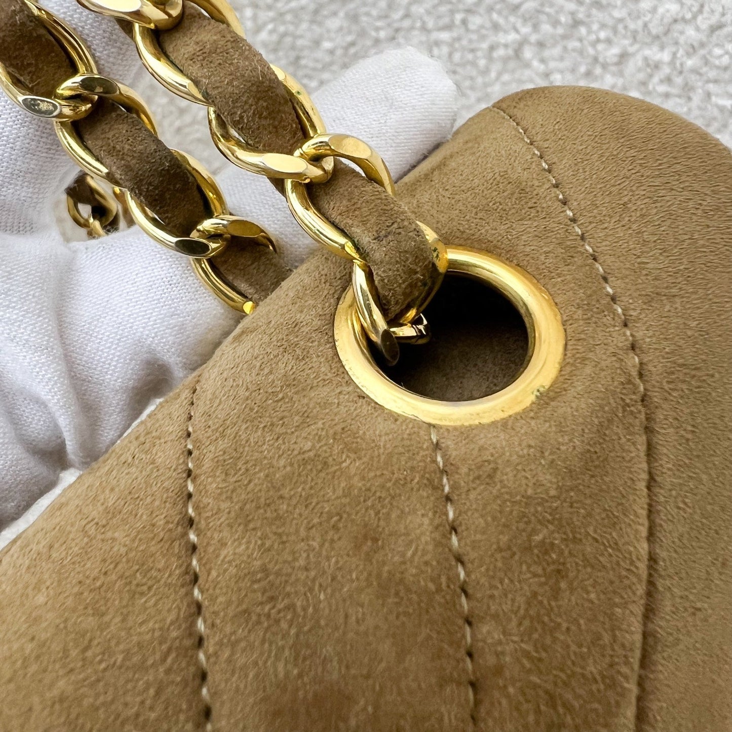 GLM- Medium Classic Flap CF in Brown Suede and 24K Gold Plated HW